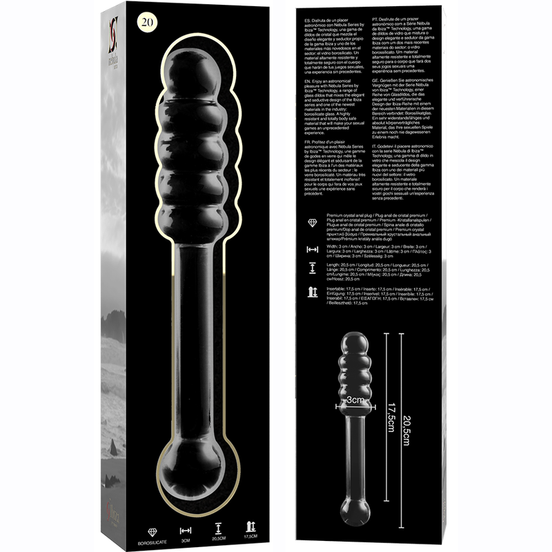 Dildo Modelo 20 Vidro Borosilicato Transparente 20.5 cm Ø 3 cm
