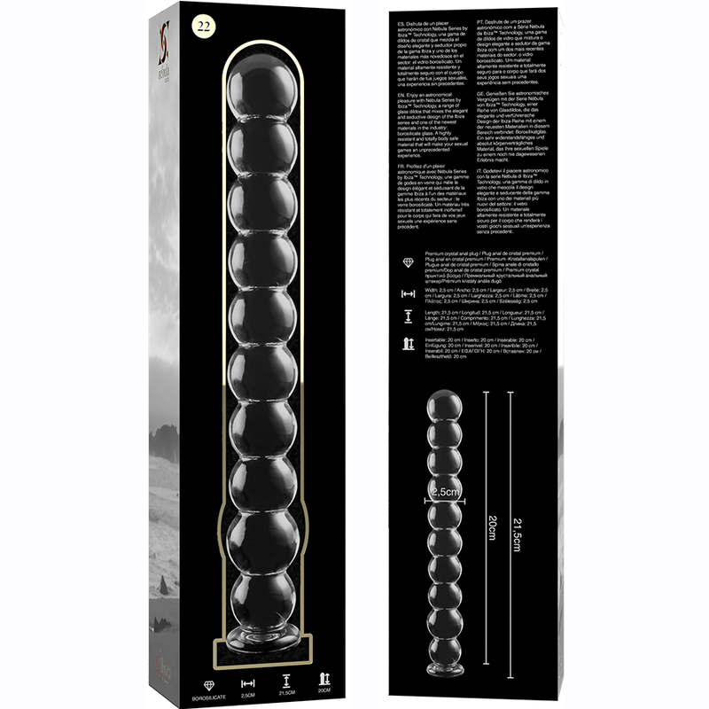 Dildo Modelo 22 de Vidro Borosilicato Transparente 21.5 cm x 2.5 cm