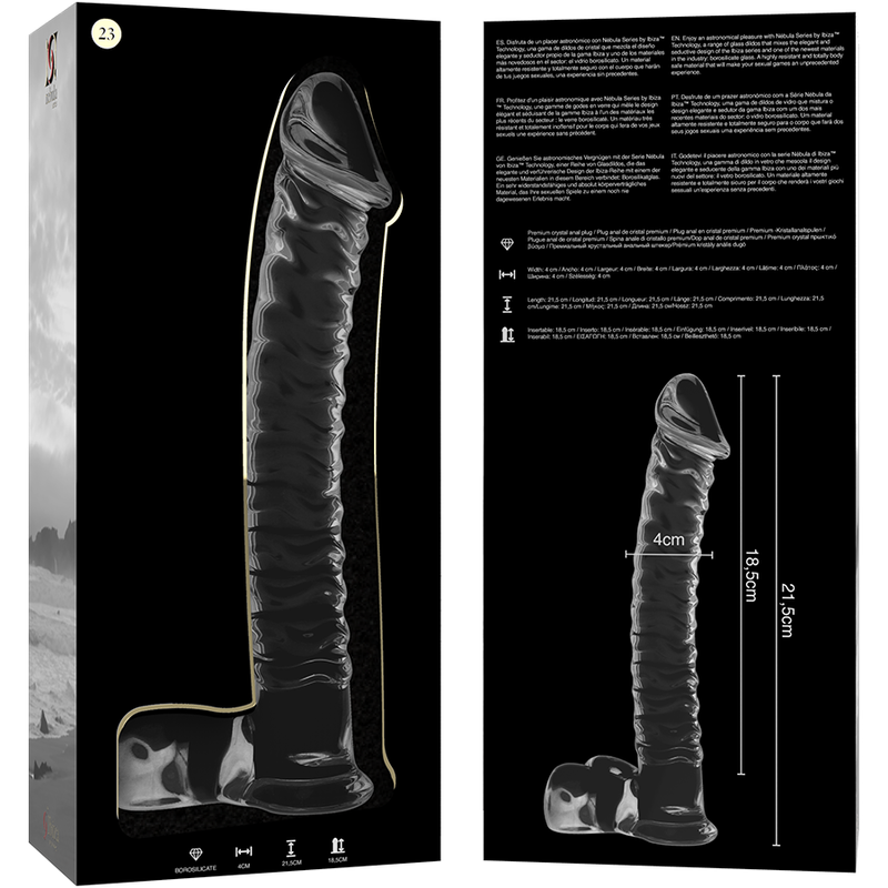 Dildo de Vidro Borosilicato Transparente NEBULA MODELO 23 - 21.5 CM x 4 CM