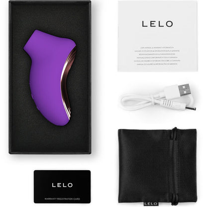 Close-up do LELO SONA 2 Travel Massageador Clitoriano Sónico Roxo, mostrando o seu design ergonómico e a área de estimulação.
