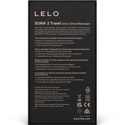 Close-up do LELO SONA 2 Travel Massageador Clitoriano Sónico Roxo, mostrando o seu design ergonómico e a área de estimulação.