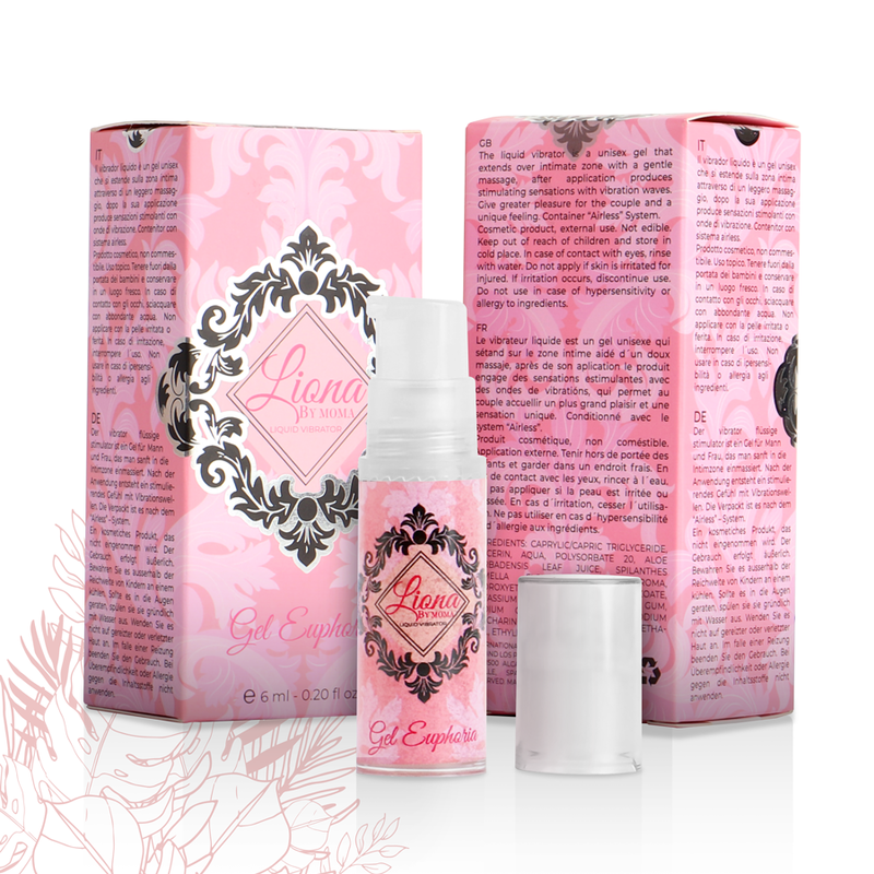 Frasco de LIONA BY MOMA Gel Líquido Vibratório Estimulante Euphoria 6 ML, mostrando o design elegante e o aplicador.