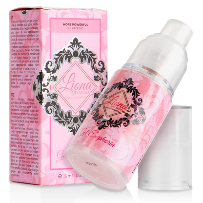 Embalagem do LIONA BY MOMA Gel Vibratório Líquido Efeito Euforia 15 ML, destacando o design e a quantidade.