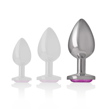Close-up do Plug Anal Intense de Metal com Cristal Rosa Tamanho L, mostrando o detalhe do cristal.