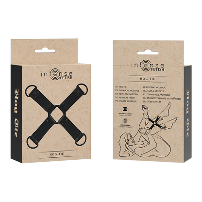 INTENSE FETISH Gravata de Porco em Couro Vegano para contenção múltipla de mãos e pés, ideal para BDSM.
