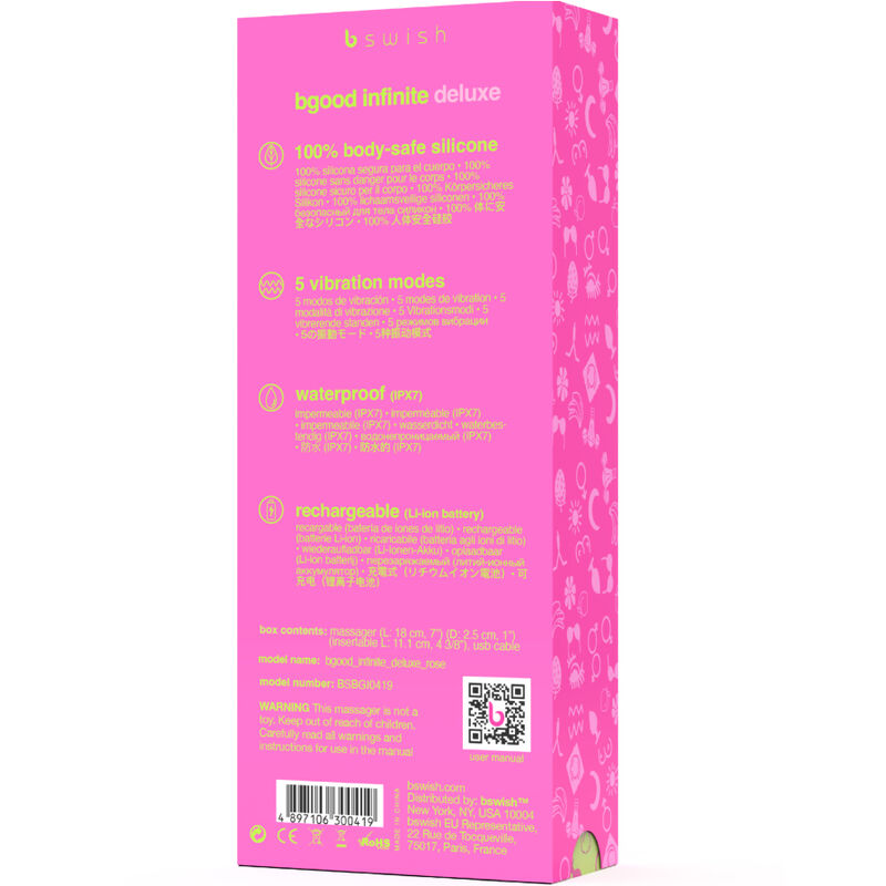 Vibrador B SWISH BGOOD INFINITE DELUXE recarregável em silicone rosa com design elegante