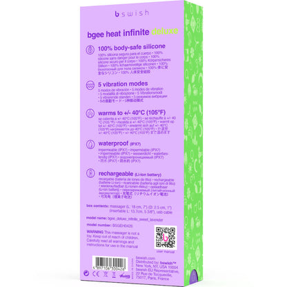 Close-up do Vibrador B SWISH Bgee Heat Infinite Deluxe com Aquecimento em Silicone Lavanda