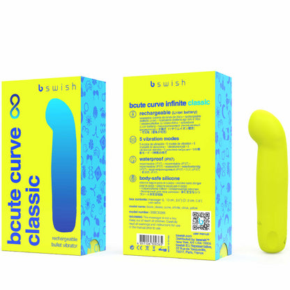 Vibrador de silicone recarregável B SWISH Bcute Curve Classic para estimulação do ponto G e clitóris.