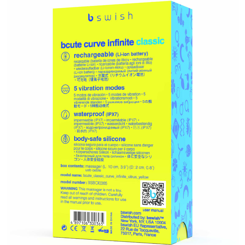 Vibrador de silicone recarregável B SWISH Bcute Curve Classic para estimulação do ponto G e clitóris.