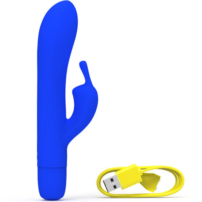 Vibrador B SWISH Bwild Bunny Infinite Classic recarregável azul de silicone para estimulação dupla.