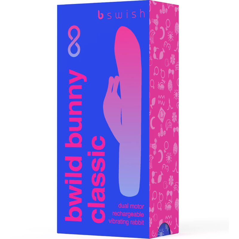 Vibrador B SWISH Bwild Bunny Infinite Classic recarregável azul de silicone para estimulação dupla.