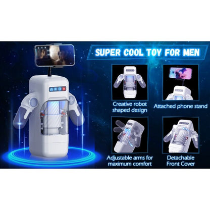 Masturbador masculino GAME CUP preto com função de vibração de impulso, aquecimento e suporte para smartphone