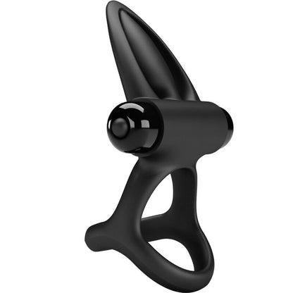 PRETTY LOVE Anel Vibrante 10 Funções Silicone para Casais Preto, destacando o design ergonómico e estimuladores.