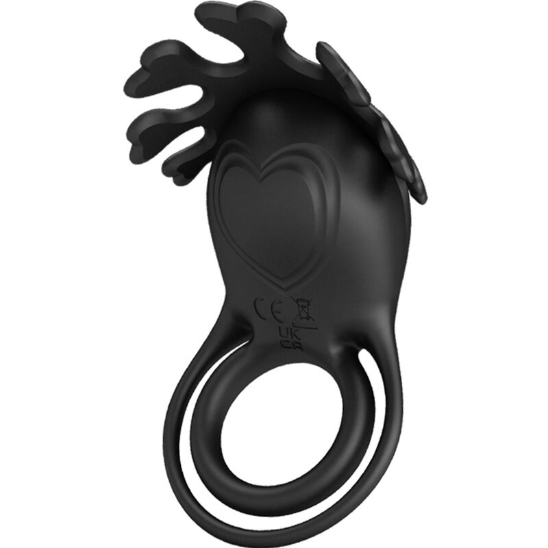 Anel Vibrador Peniano PRETTY LOVE Ruben de silicone preto com 7 funções de vibração e design duplo.