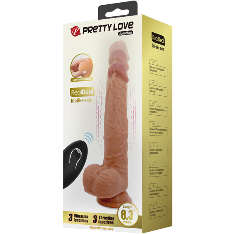 Close-up do Dildo Vibratório Jonathan de Silicone PRETTY LOVE, mostrando seu design realista e características.