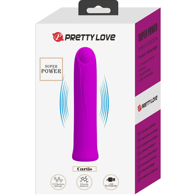 Close-up do Vibrador Mini Curtis PRETTY LOVE de silicone violeta com 12 modos de vibração