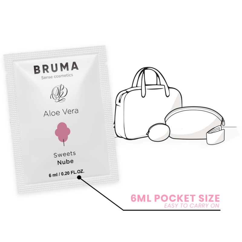 BRUMA Gel Deslizante Aloe Vera Sabor Doces 6 ML, embalagem discreta e compacta