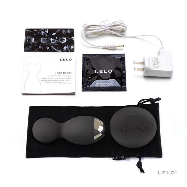 LELO HULA Beads Bolas de Prazer Rotativas C/ Controlo Remoto Pretas com detalhe das esferas e controlo.