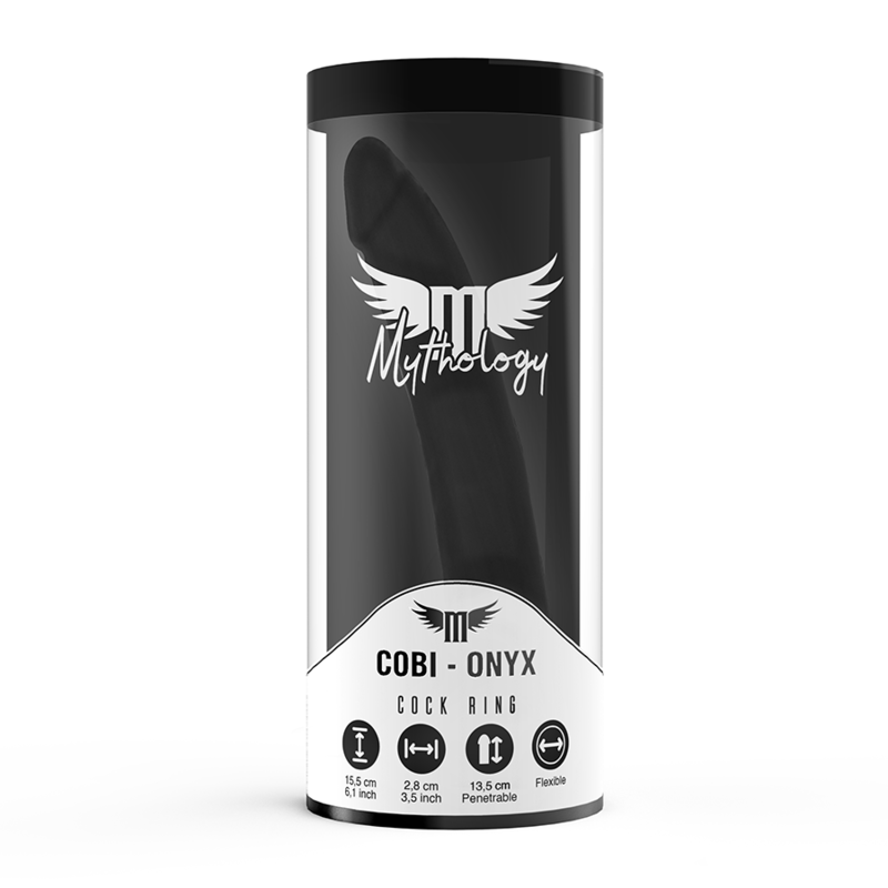 Dildo Anal MYTHOLOGY Cobi Onyx de silicone com anéis peniano e testicular.