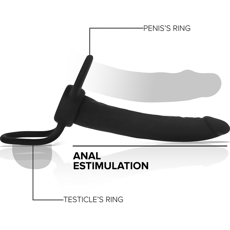 Dildo Anal MYTHOLOGY Cobi Onyx de silicone com anéis peniano e testicular.