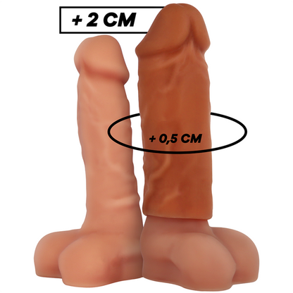 Close-up da VIRILXL Extensão de Pénis V3 de Silicone Líquido Marrom, mostrando sua textura e características para aumento de espessura.