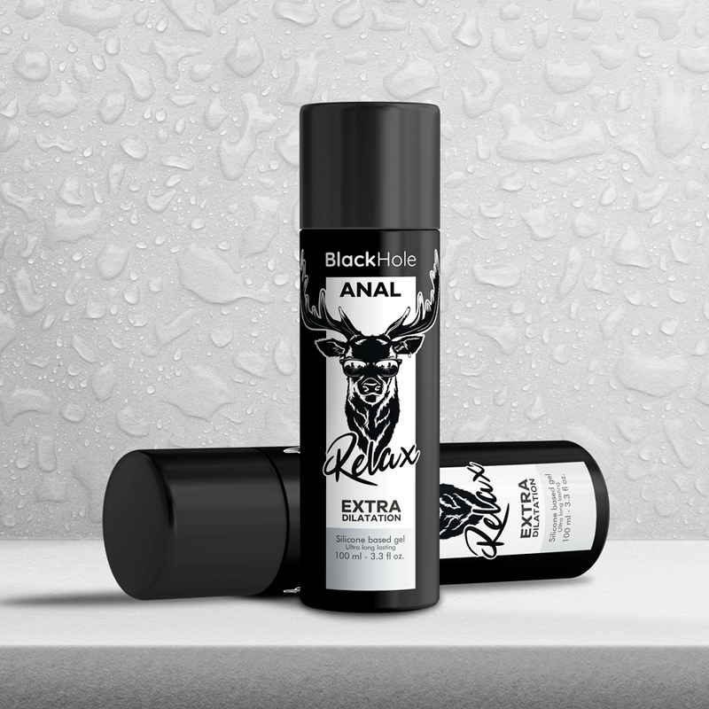 Embalagem do BLACK HOLE Gel Silicone Dilatação Anal 100ml, destacando a marca e a função do produto.
