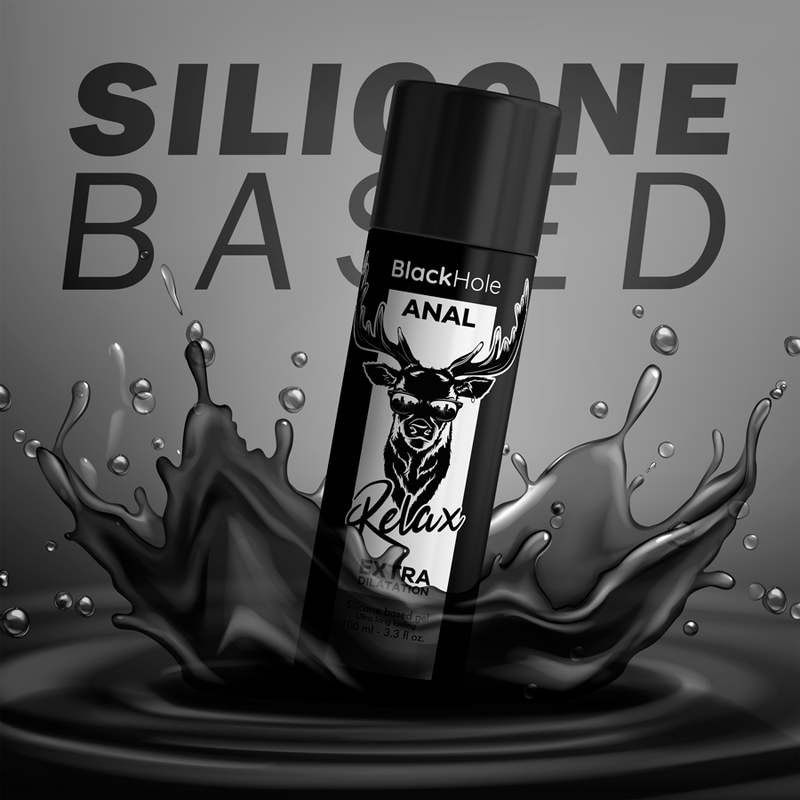 Embalagem do BLACK HOLE Gel Silicone Dilatação Anal 100ml, destacando a marca e a função do produto.