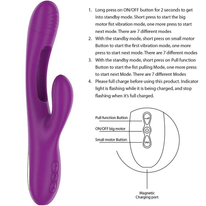 Vibrador feminino INTENSE Apolo roxo com língua oscilante e detalhes dourados.