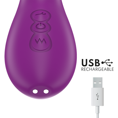Vibrador feminino INTENSE Apolo roxo com língua oscilante e detalhes dourados.