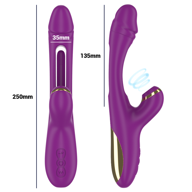 INTENSE Ateneo Vibrador Multifunções Recarregável com sucção e língua oscilante, na cor roxa.