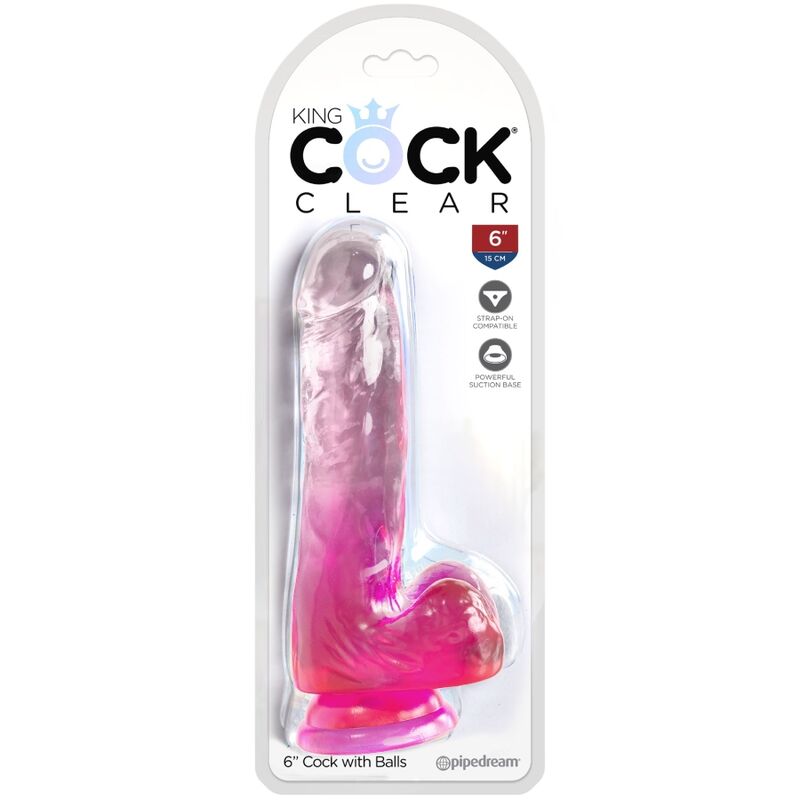 Dildo Realista com Bolas Transparente 13.5 cm Rosa
