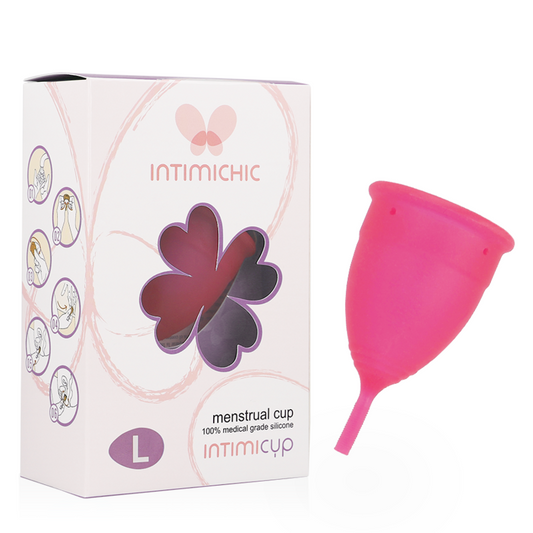 Copo Menstrual INTIMICHIC Tamanho L em silicone grau médico para higiene feminina sustentável.