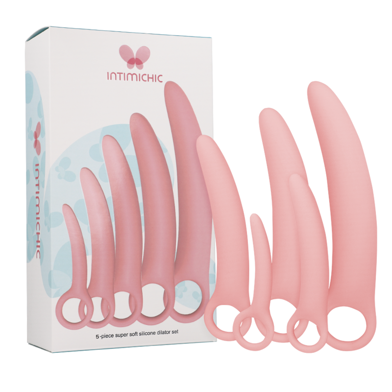Conjunto INTIMICHIC de 5 dilatadores vaginais de silicone médico para conforto e reabilitação.