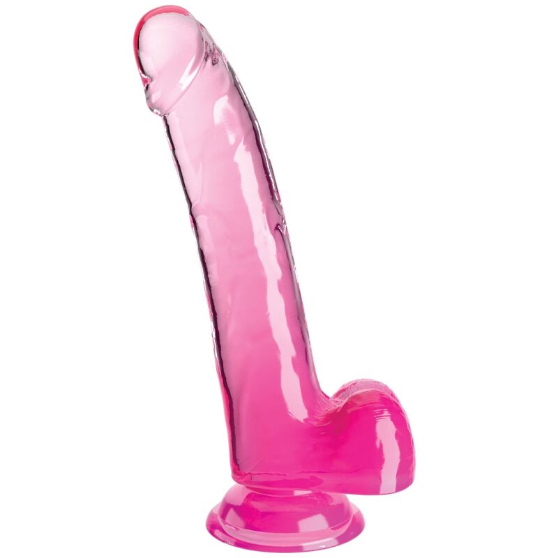 Dildo Clear com Testículos 20.3 cm Rosa