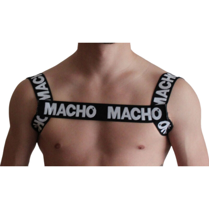 Arnês Duplo Elástico Ajustável Preto MACHO, exibindo design versátil e material de alta qualidade.