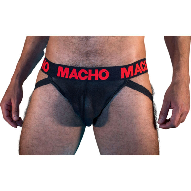 Macho Jockstrap Semitransparente MX26X2 Preto/Vermelho S, vista frontal com detalhes do tecido elástico e design.