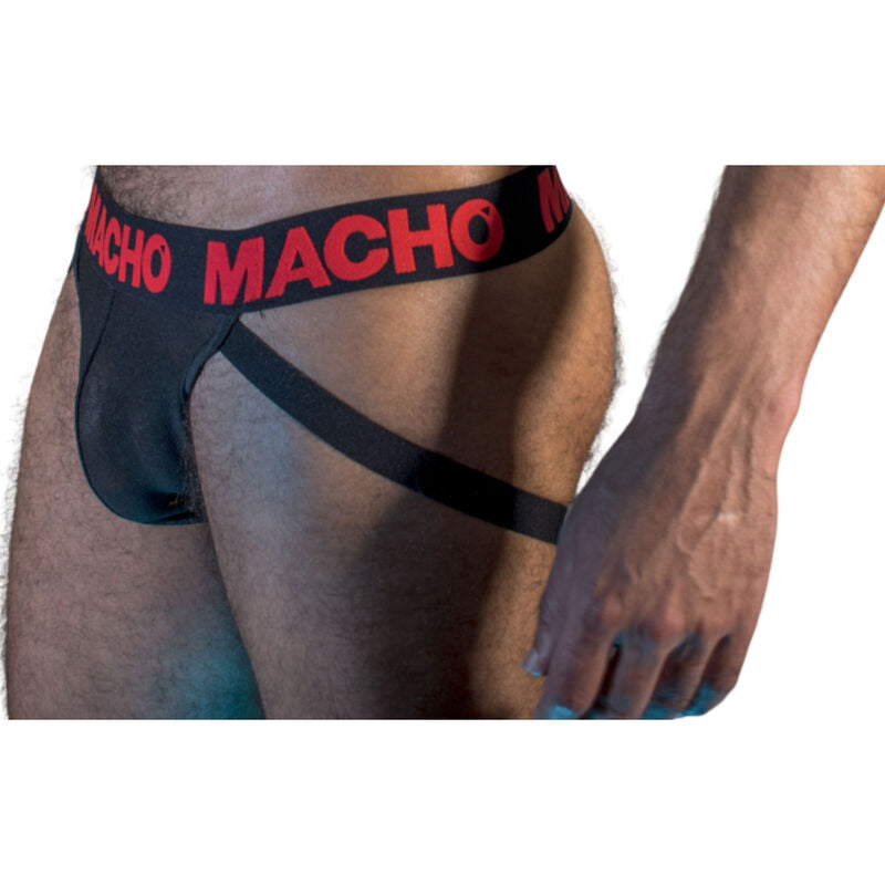 Macho Jockstrap Semitransparente MX26X2 Preto/Vermelho S, vista frontal com detalhes do tecido elástico e design.