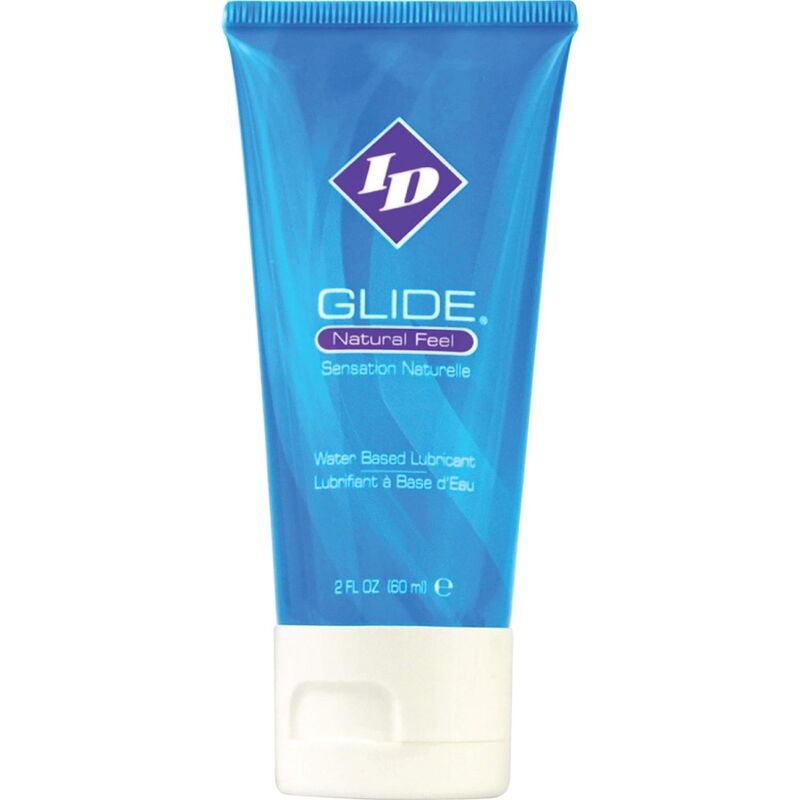 ID GLIDE Lubrificante Base Água Tubo Viagem Ultra Duradouro 60 ML, embalagem do produto.