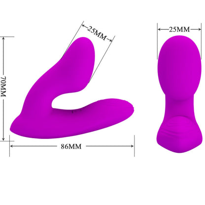 Close-up do PRETTY LOVE Vibrador Melvin Clitoriano e Ponto G com Controle Remoto, destacando seu design curvo e material de silicone.