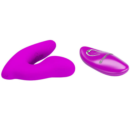 Close-up do PRETTY LOVE Vibrador Melvin Clitoriano e Ponto G com Controle Remoto, destacando seu design curvo e material de silicone.