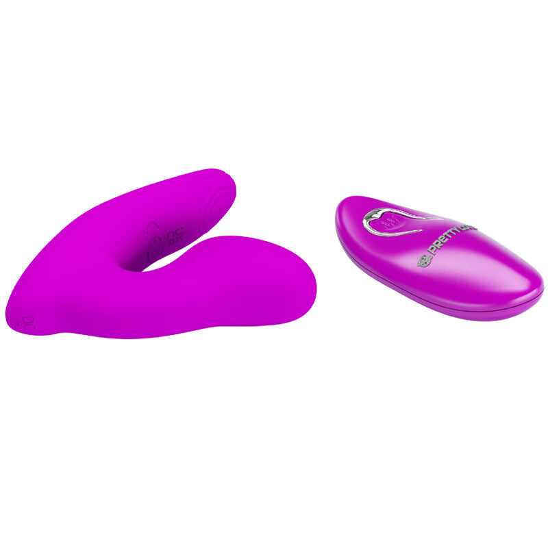 Close-up do PRETTY LOVE Vibrador Melvin Clitoriano e Ponto G com Controle Remoto, destacando seu design curvo e material de silicone.