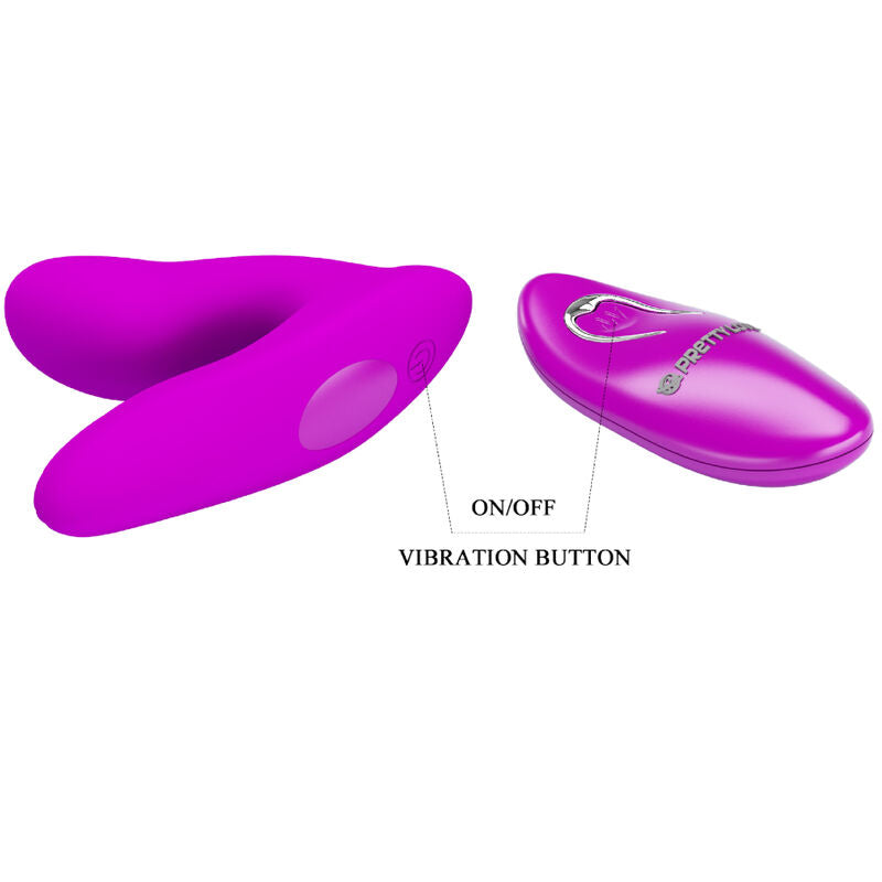 Close-up do PRETTY LOVE Vibrador Melvin Clitoriano e Ponto G com Controle Remoto, destacando seu design curvo e material de silicone.