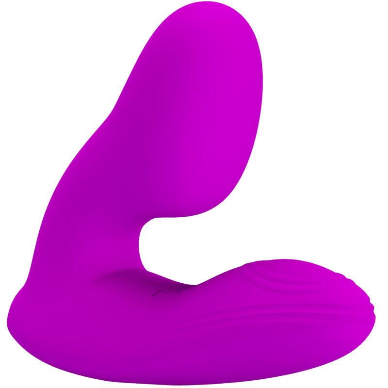 Close-up do PRETTY LOVE Vibrador Melvin Clitoriano e Ponto G com Controle Remoto, destacando seu design curvo e material de silicone.