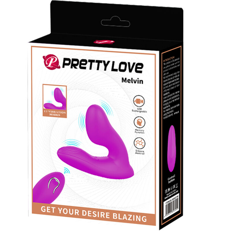 Close-up do PRETTY LOVE Vibrador Melvin Clitoriano e Ponto G com Controle Remoto, destacando seu design curvo e material de silicone.