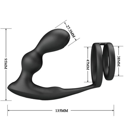 PRETTY LOVE Anel Peniano e Plug Anal Vibratório Marshall com Controle Remoto, mostrando o design 2 em 1 e material de silicone.