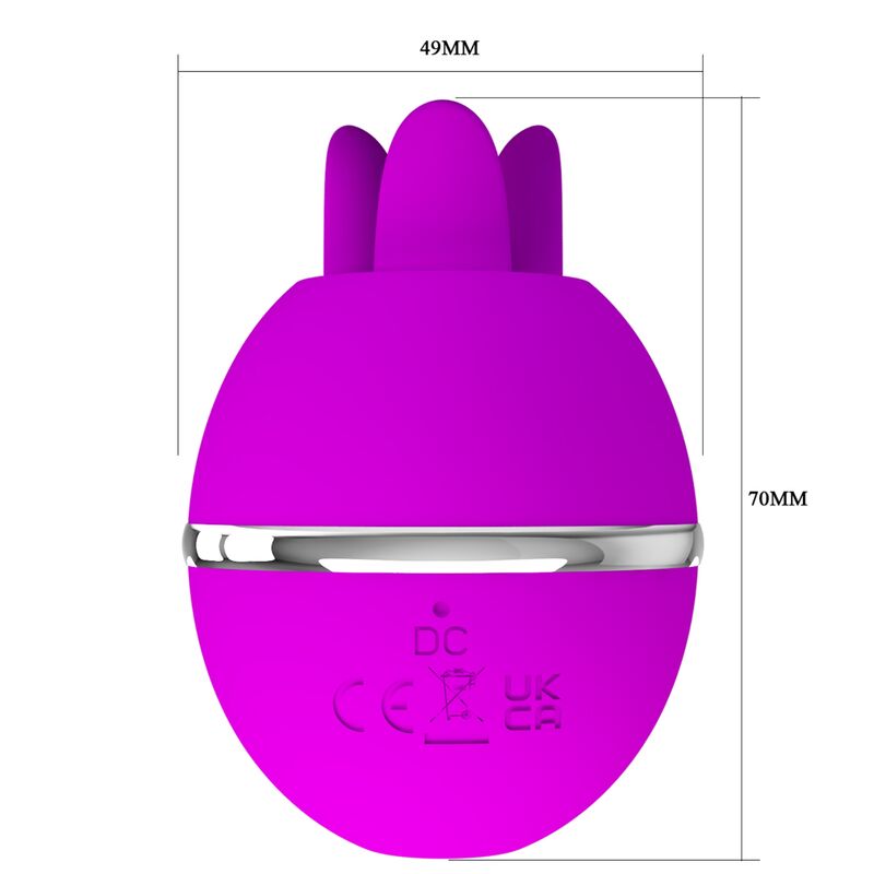 Close-up do PRETTY LOVE Vibrador de Silicone Bola Gemini Roxo, mostrando a sua textura suave e estimuladores de lamber únicos.