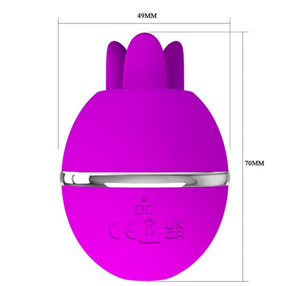 Close-up do PRETTY LOVE Vibrador de Silicone Bola Gemini Roxo, mostrando a sua textura suave e estimuladores de lamber únicos.