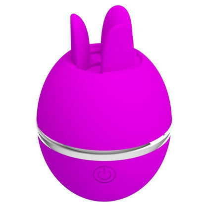 Close-up do PRETTY LOVE Vibrador de Silicone Bola Gemini Roxo, mostrando a sua textura suave e estimuladores de lamber únicos.