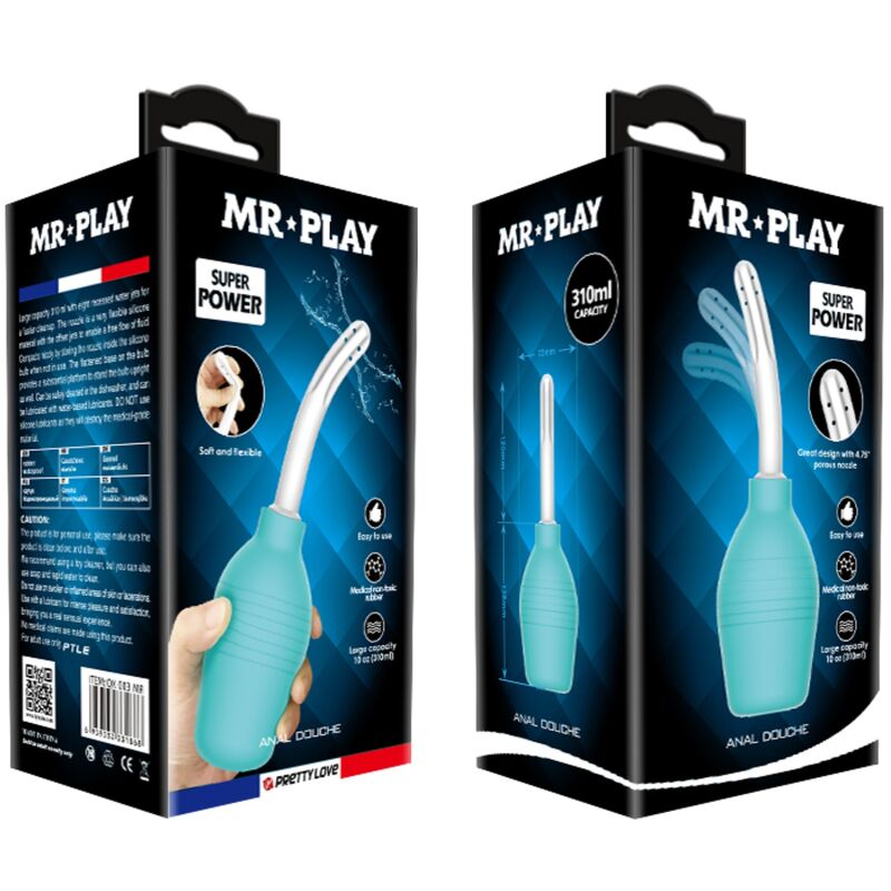 Ducha anal de borracha extra grande MR PLAY azul para higiene íntima
