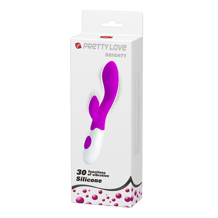 Vibrador Pretty Love Brighty verde e branco em silicone, mostrando o design ergonómico e a textura suave.